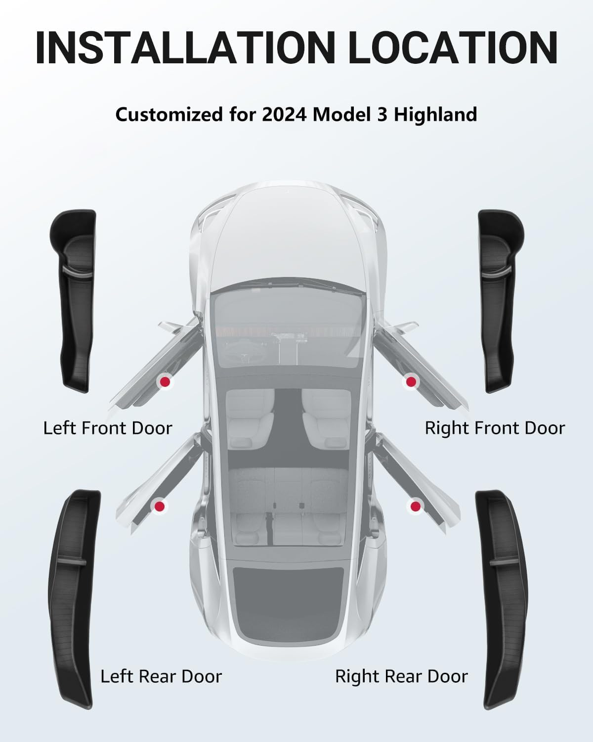 VINBY for Model 3 Highland Front Rear Door Side Storage Box(4Pcs), Upgrade Organizer, Door Handle Storage Box Protector