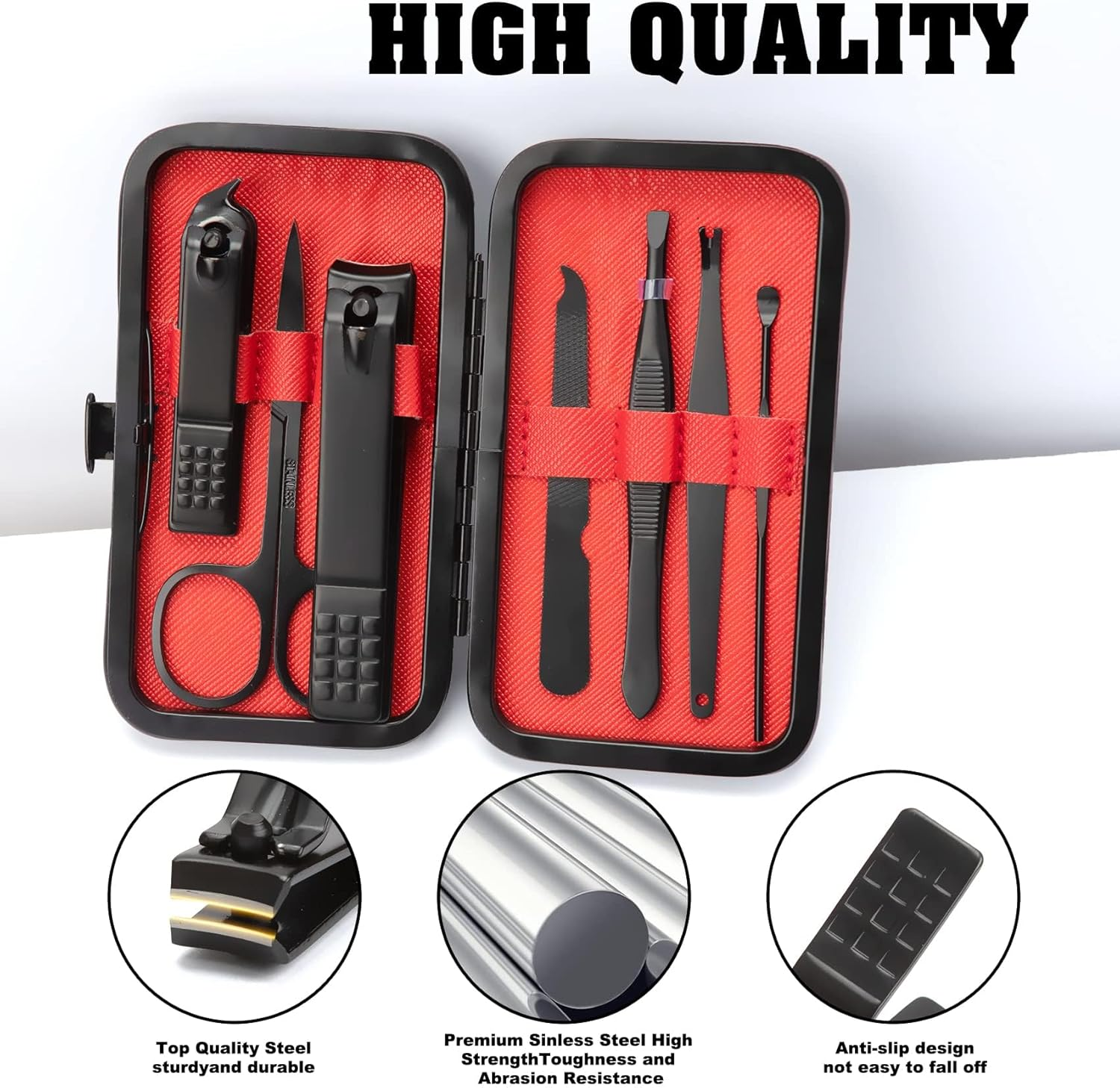 Manicure Set, 7-In-1 Christmas Black Stainless Steel Nail Clippers Manicure Set, Men'S Care Set, Nails Do, Cuticle Remover for Ingrown Toenails and Thick Nails, for Travel and Home image number 6