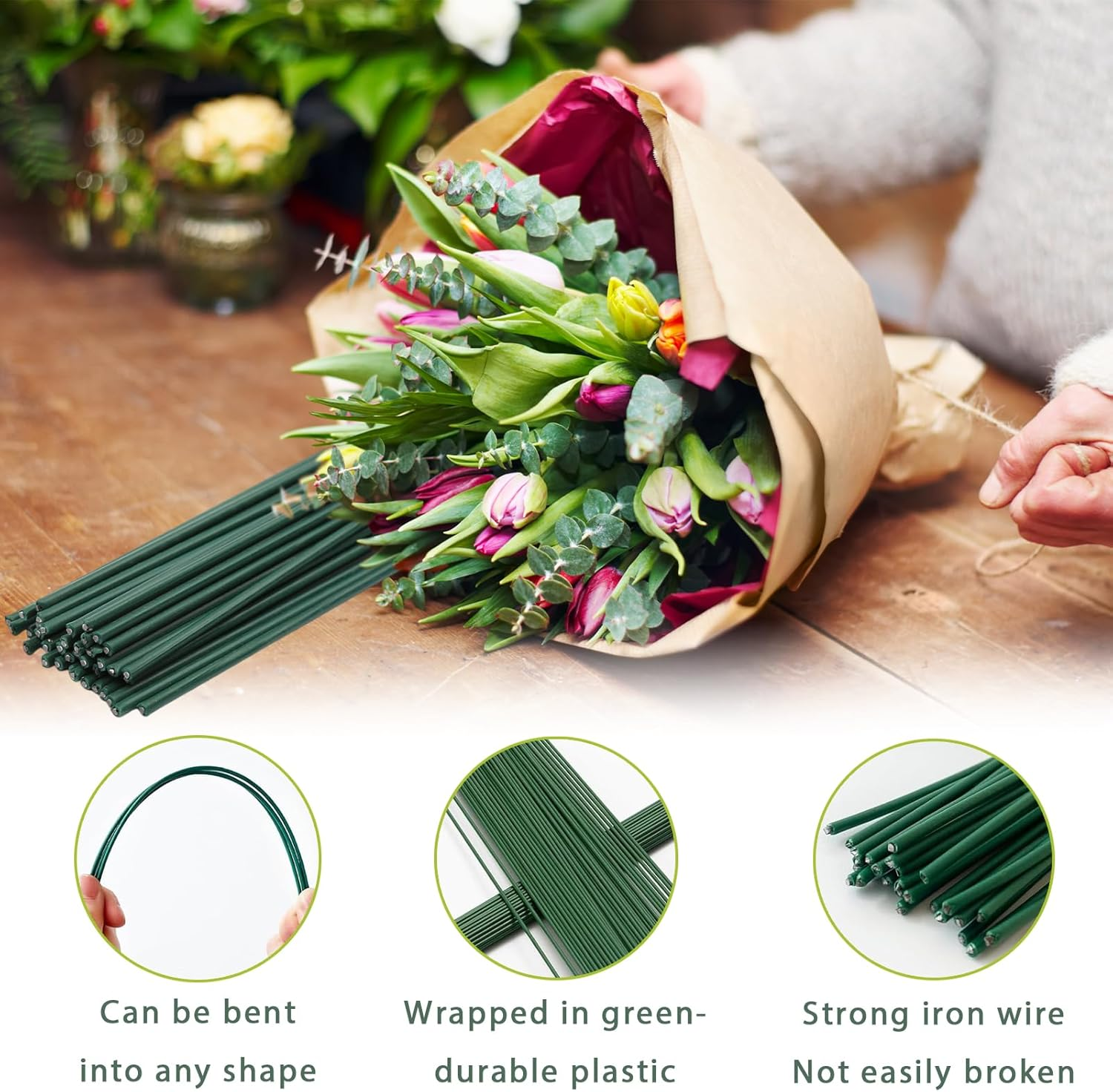6 Pcs Floral Arrangement Kit,4 Floral Tape and Paddle Floral Wire,26 Gauge Floral Wire Stems,Flower Arranging Supplies for Bouquets, DIY Crafts, and Wreath Making image number 5