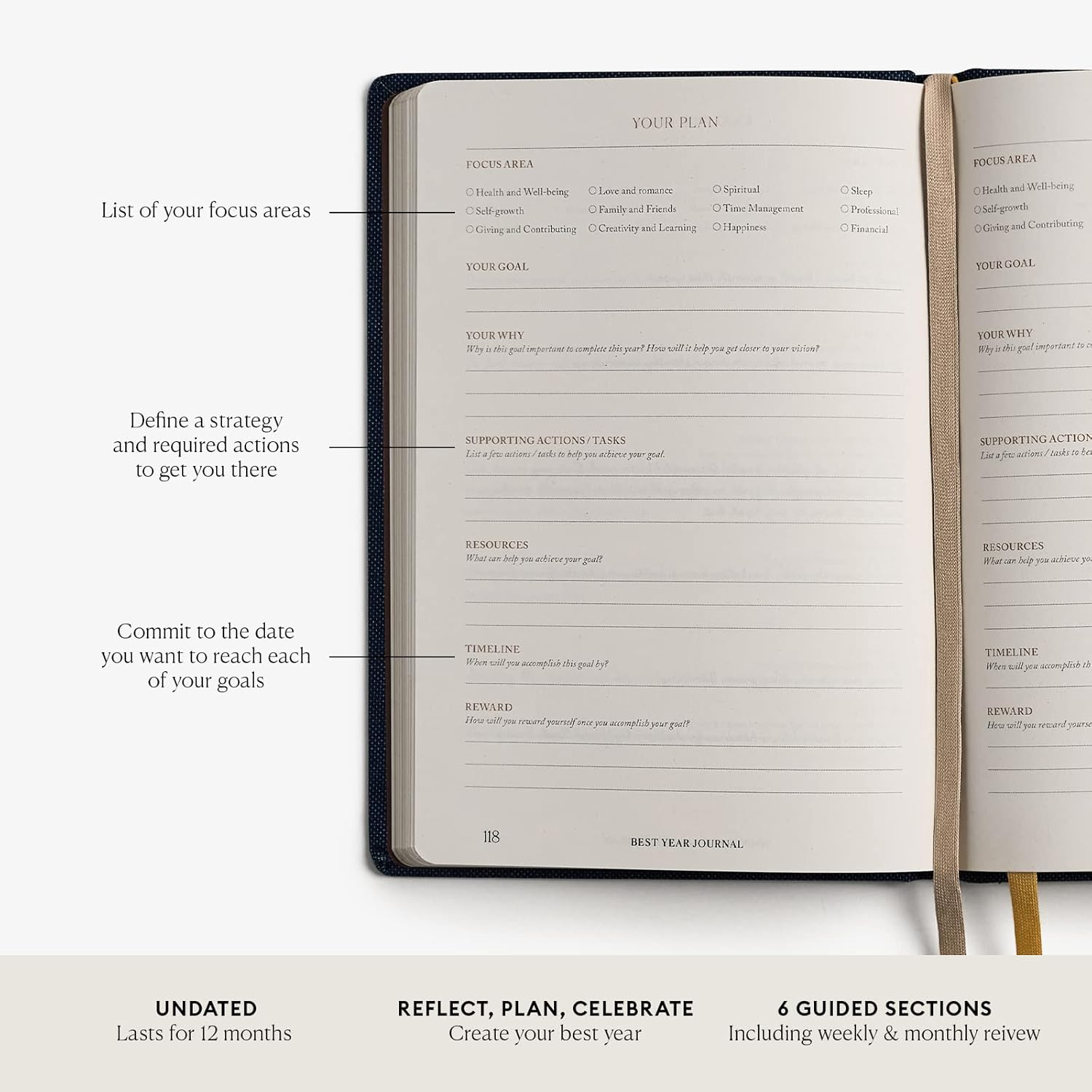 The Best Year Journal, 12-Month Productivity Planner, Journaling Supplies for Time-Management and Mindfulness, A5 Journal Notebook for Goal Setting and Reflection - Intelligent Change image number 1