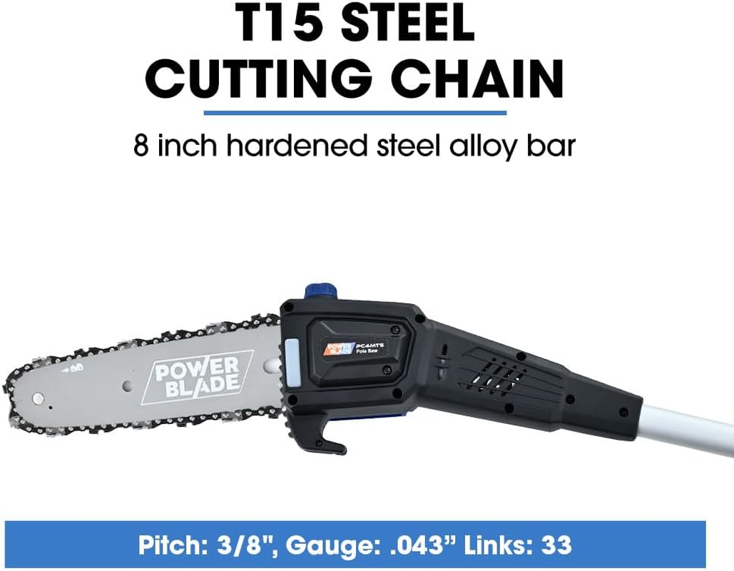 Powerblade 20V Cordless Pole Saw & Hedge Trimmer Combo, 8" Chainsaw Pruner & 20" Hedger, Telescopic Handle, Battery and Fast Charger Kit