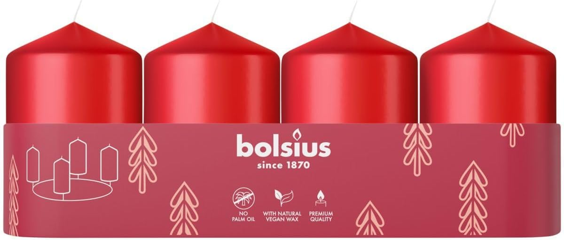 Bolsius Smooth Pillar Candles - Set of 4 - Red - 60X40 Mm - Decorative Candles - Long Burning Time - Unscented - with Natural Plant Wax - without Palm Oil image number 1