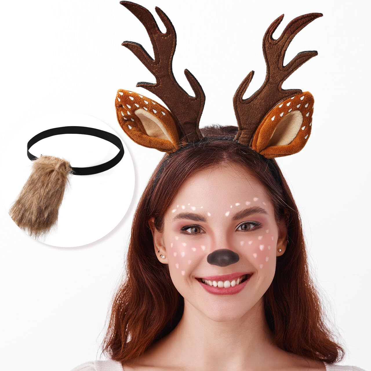 Spooktacular Creations Halloween Reindeer Antlers Headband with Fawn Tail, Deer Antlers Ears Accessories Set for Girls Women, Halloween Party Dress Up, Costume, Trick or Treating, Cosplay Decoration image number 6