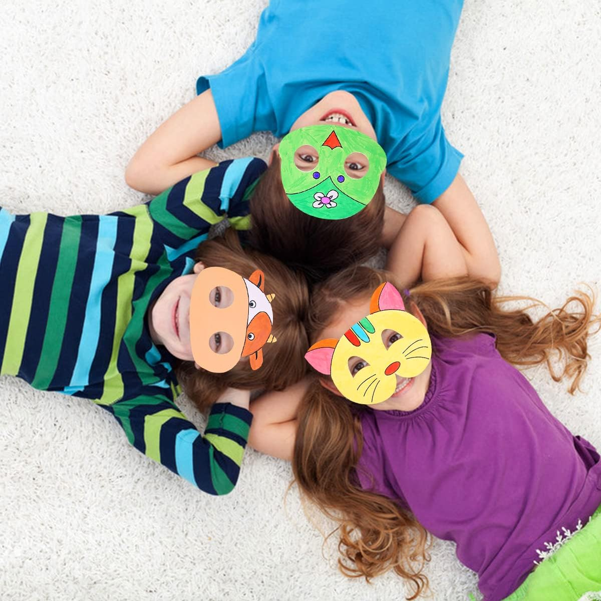 Fantasyon 66Pcs Animal Masks Set for Kids DIY Colour-In White Card Graffiti Hand Painting Art Craft for Halloween Decorations Birthday Party Safari Jungle Forest Theme Dress-Up image number 1