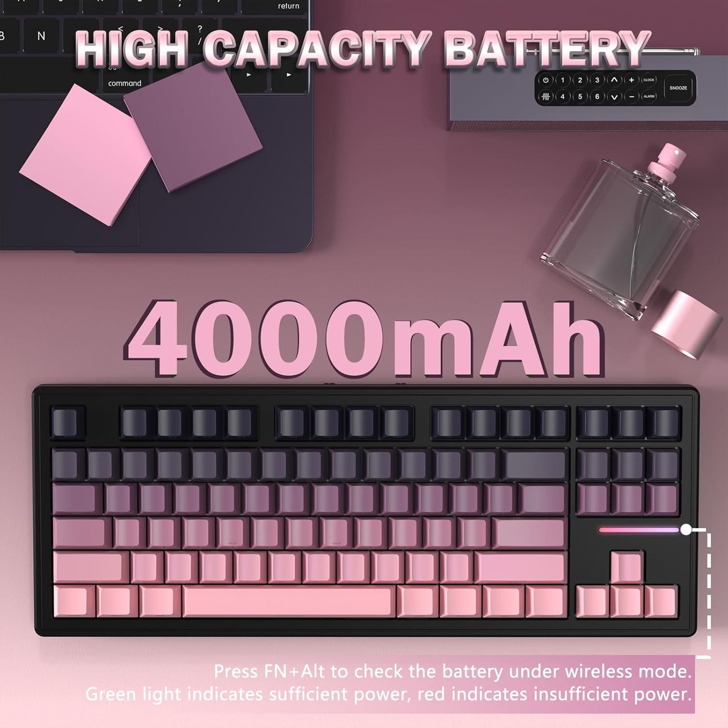 ATTACK SHARK TKL Wireless Mechanical Gaming Keyboard, Bluetooth 5.0/2.4G/USB-C Wired Hot Swap RGB Keyboard 80%, Linear White Switches Gradient Side Print PBT Keycaps for PC Mac - Burr image number 4