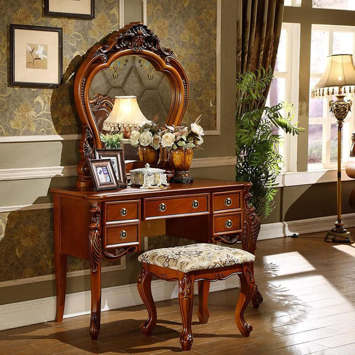 Headsitg 6 Pcs Antique Drawer Pull Ring Cabinet Ring Handle Cabinet Drawer Dressing Knob Handle Antique Brass,Size:1.37" L X 1.37" W X 0.5''H - 6 Pcs Bronze Color image number 3