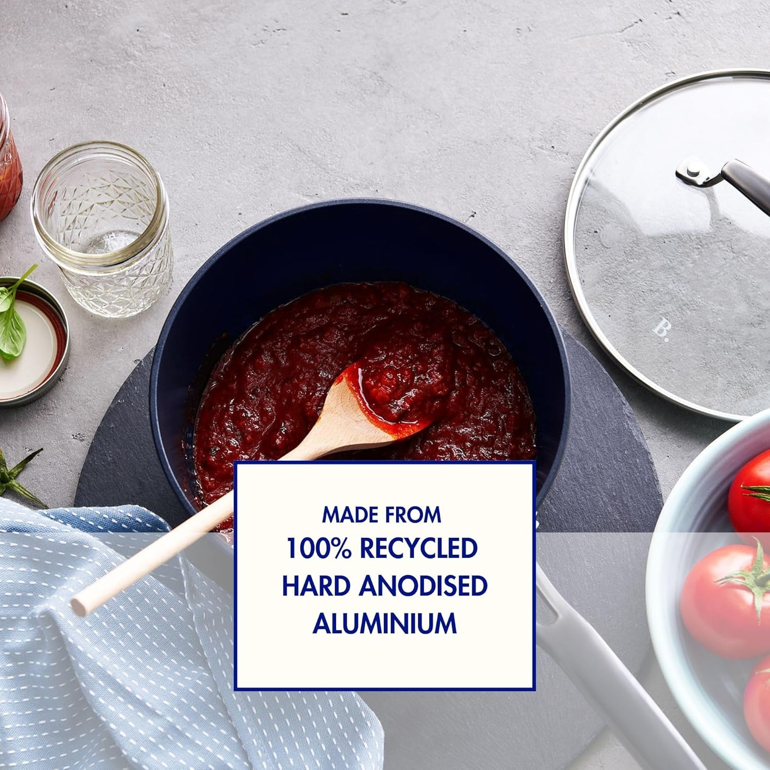 Blu. Cookware 20Cm Nonstick Sauce Pan with Lid Toxin-Free, Durable Non-Stick Ceramic, Recycled Aluminium, Pfa/Pfoa-Free, Suitable for All Hobs, Includes Cleaning Bamboo Brush image number 1