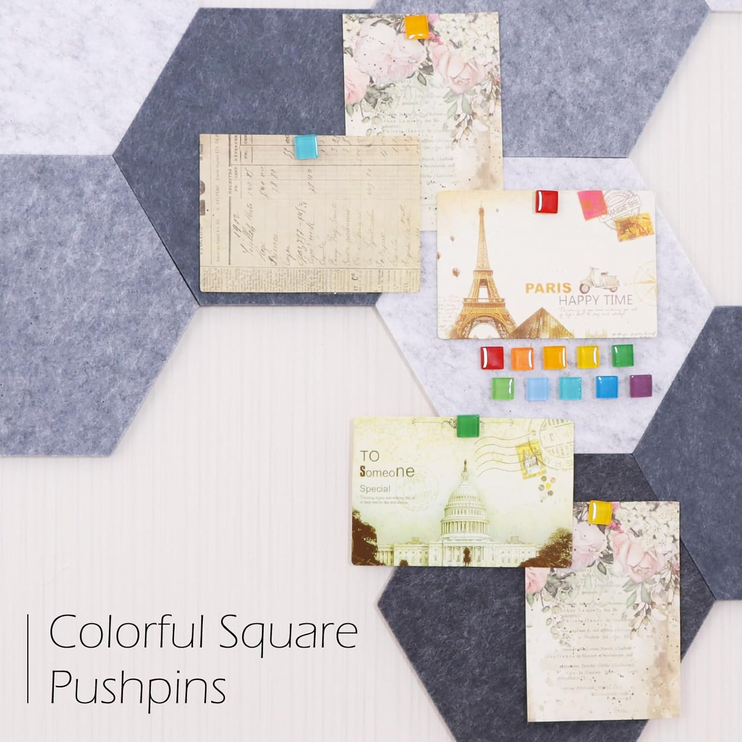 Vuzvuv Acrylic Colorful Square Decorative Push Pins for Bulletin Cork Board,Cute Thumbtacks Small Tile Pins for Home School, Office(30 Pcs) - Gold Heart image number 7