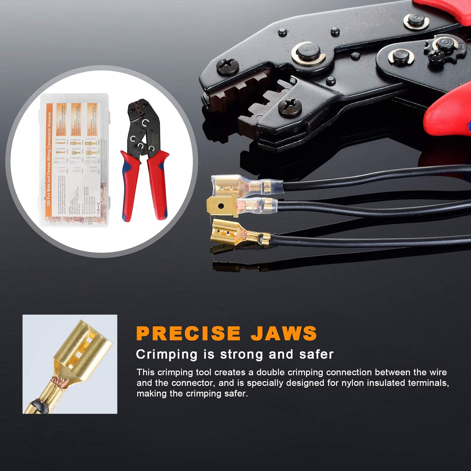 Wire Stripping Tool Set with 7In Crimping Plier and 300PCS 2.8/4.8/6.3 Type Spring Insert,Wire Crimping Pliers Compatible Wire AWG 22-28(0.5-1Mm&sup2;) AWG 20-16(0.75-1.5Mm&sup2;) for Electricians Appliances image number 1