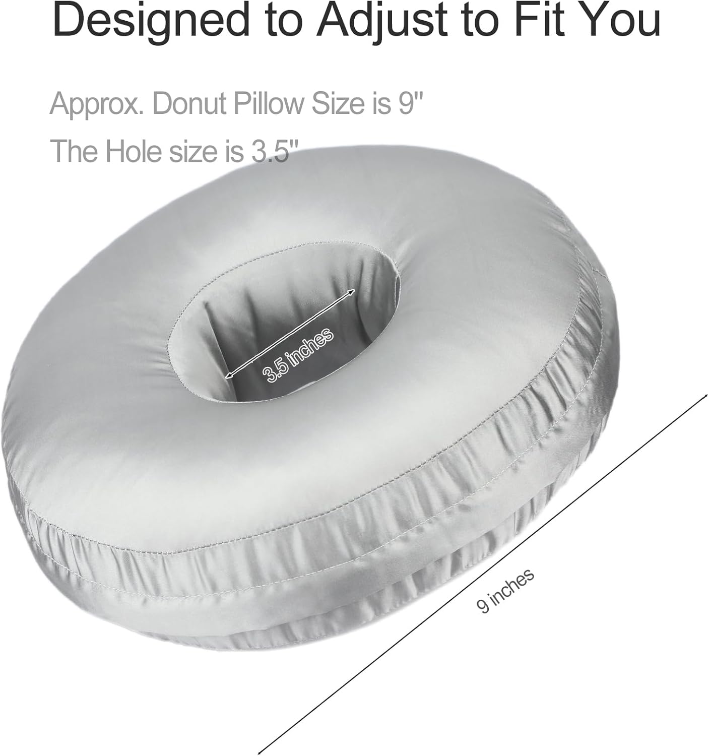 Silky Ear Piercing Pillow with Removable Cover Ear Hole Donut Pillows for Side Sleepers Ear Pain Relief Sleeping CNH Pressure Sore Ear Guard Satin Silver Gray