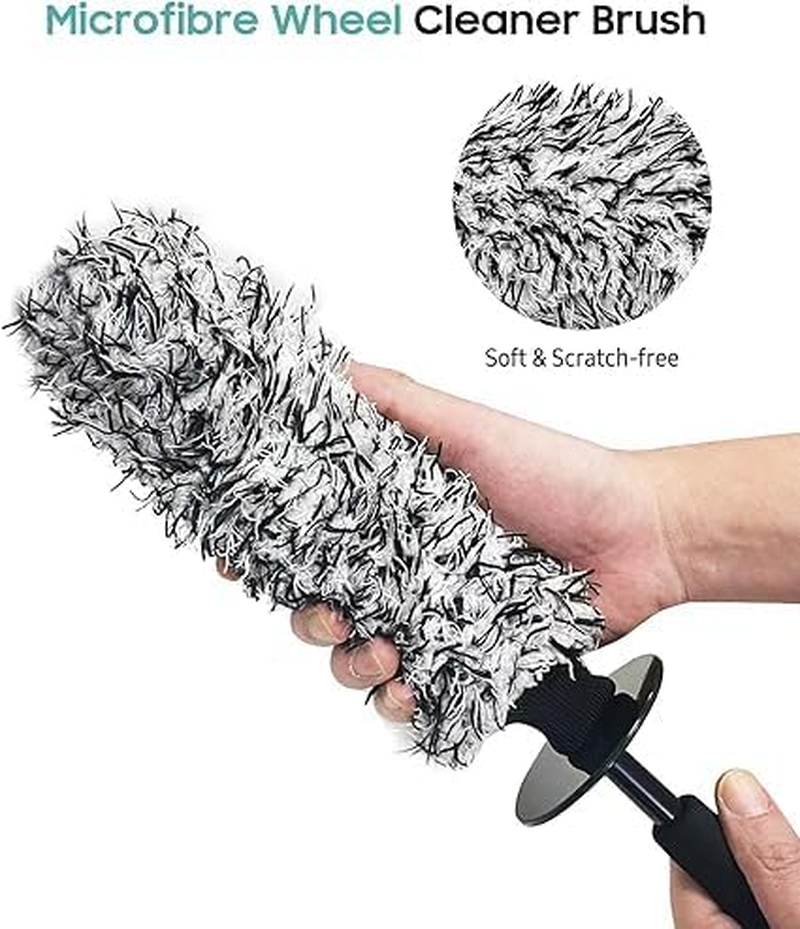 Car Premium Wheel Brush, Non-Metallic Car Rim Cleaner Brush with Ergonomic Handle, Soft Car Wheel Cleaning Brush, Rim Tire Detailing Brush for Car Wheels Rims Exhaust Tips Motorcycles Bicycles (1) image number 3