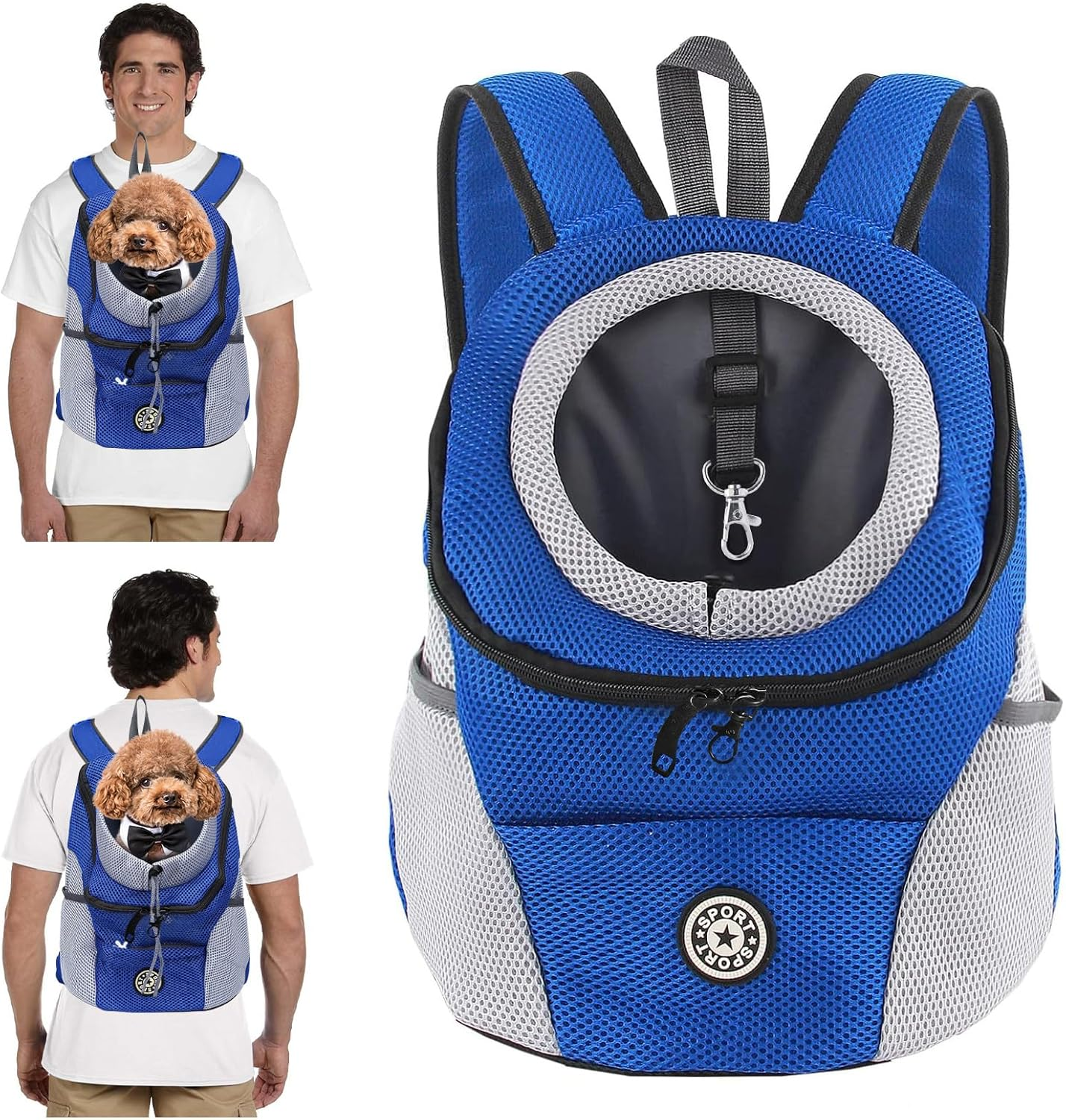 PETCUTE Dog Carrier Backpack, Adjustable Pet Backpack for Small Dogs and Cats, Padded Shoulder Strap, Waterproof Base, Breathable, Pet Front Pocket with Safety Hooks, for Hiking