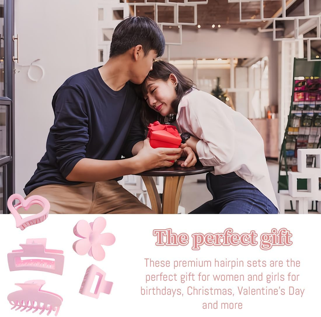 5Pcs Women Hair Clips Large Pink Hair Claw Clip Matte Rectangular Hair Claw Clip Flower Style Square Heart Shape Hair Clip Hair Clip image number 1