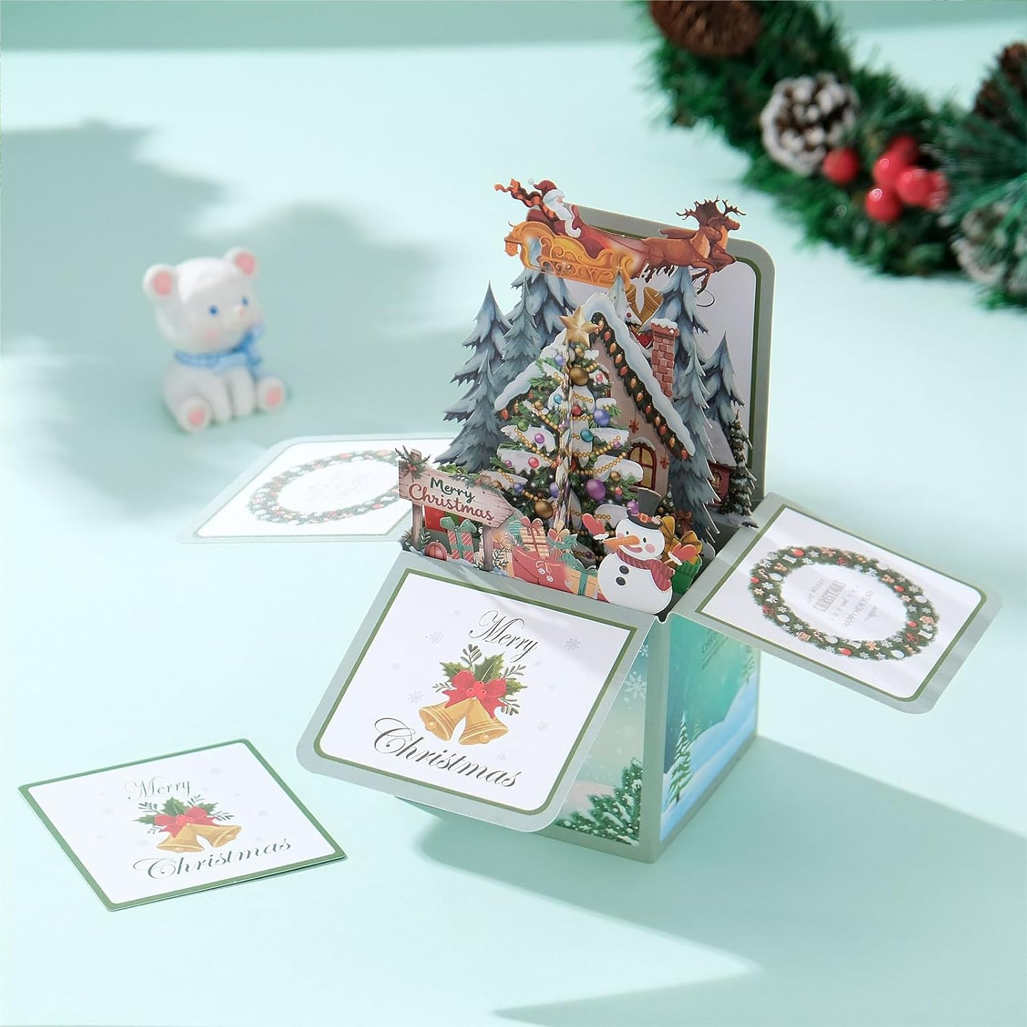 Christmas Cards,3D Pop up Xmas Santa Snowman Handmade Merry Christmas Greeting Congratulation Card for Christmas Holiday Party Giving Cards image number 3