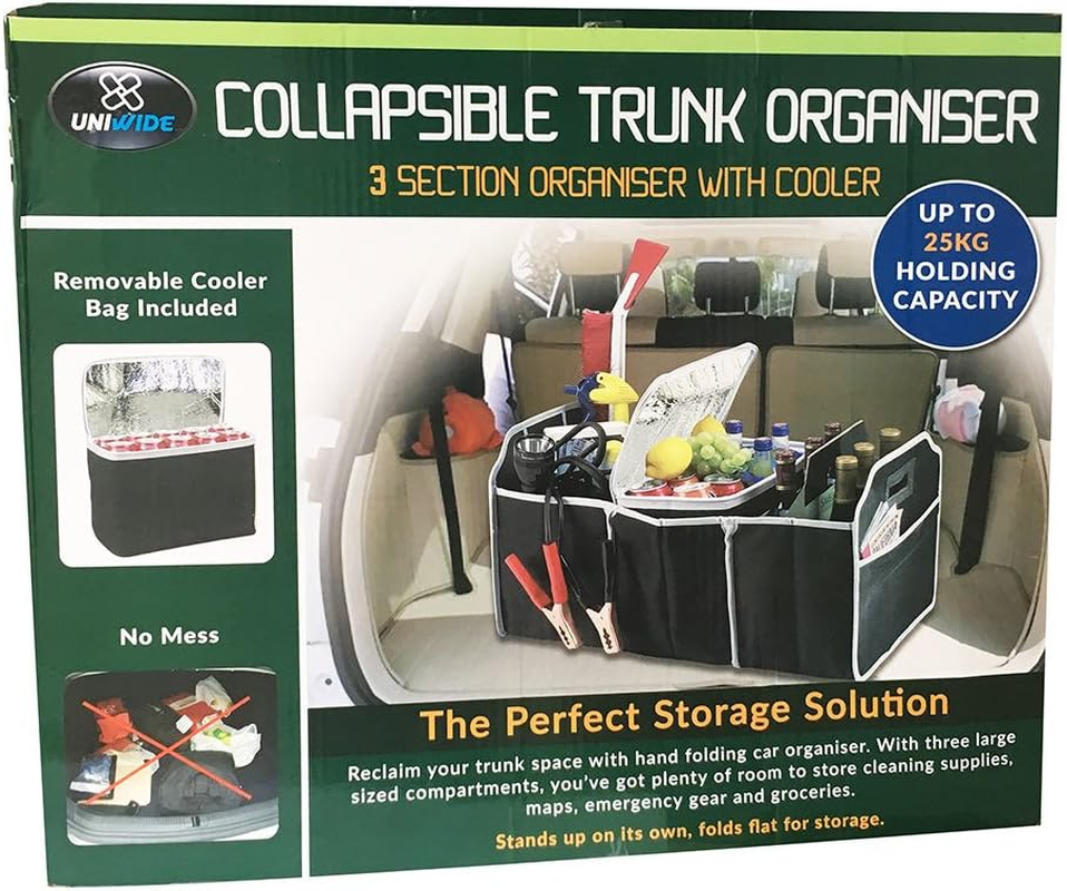 Kuber Industries Deluxe Collapsible Car Boot Organiser with Cooler Bag, Black image number 1