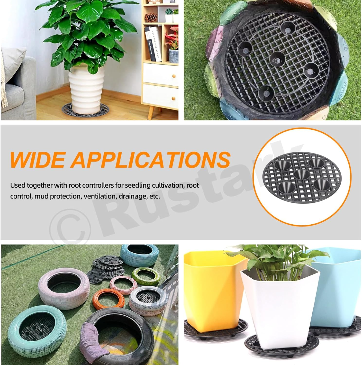 6Pcs 8 Inch Plant Level Pot Elevator Black Plastic round Planter Pots Elevator for Indoor Outdoor Garden Patios (20Cm) image number 2