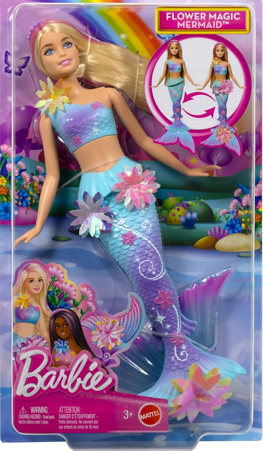Barbie Mermaid Toy Dolls with Surprise Magic Blooming Flowers Feature, Ombre Tails, Pearl Headband Accessory & Long Blonde Hair with Pink Highlights image number 4