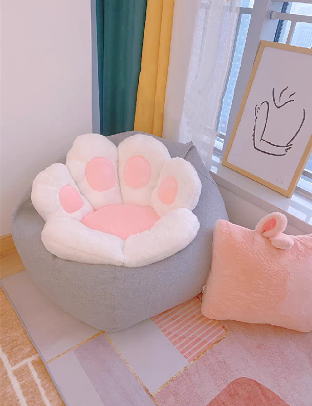 Cat Paw Cushion Cute Seat Cushion,Cat Paw Shape Lazy Sofa Bear Paw Chair Cushion Warm Floor Cushion for Dining Room Office Chair,Funny Gifts (White) image number 1