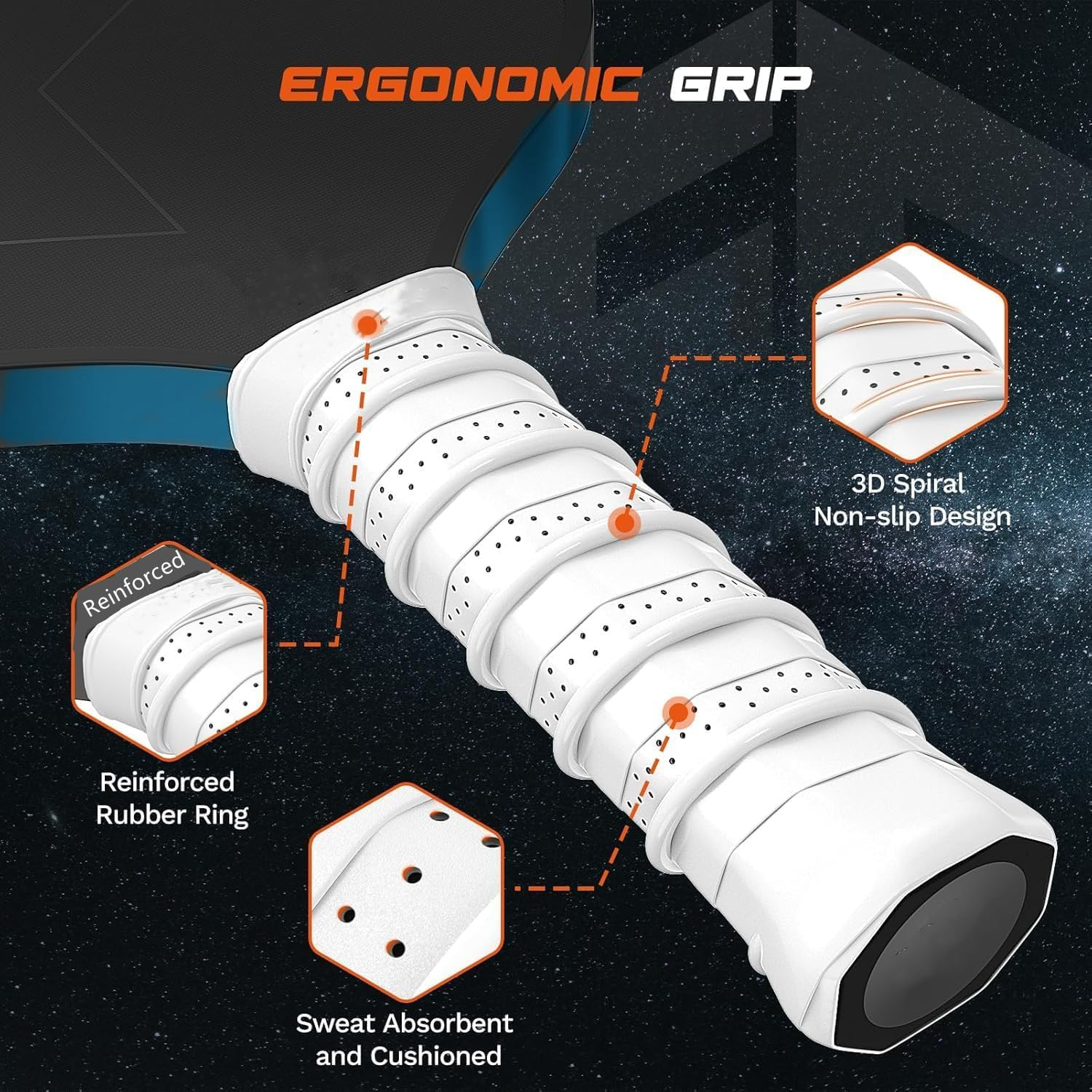 Pickleball Paddles, 16MM T700 Thermoformed Raw Carbon Fiber Pickleball Paddle, High Grit & Spin, Honeycomb Core, Elongated Handle, anti Slip Sweat Absorbing Grip, CNZON Pickleball Racket image number 5