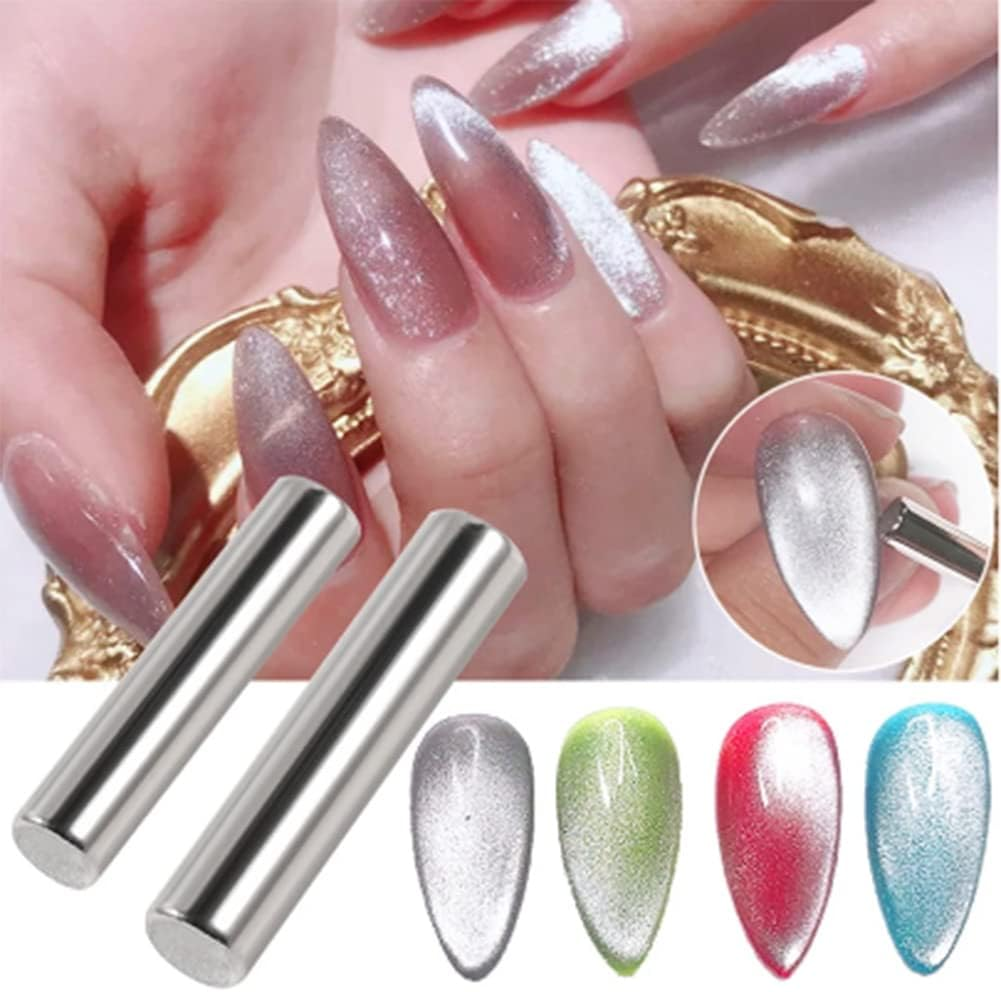 AKOAK 1 Pack Nail Cat Eye Cylindric Magnet Spar Thick Strong Magnetic Cat Eye 3 D Nail Art Magnetic Bar Double Head Magnet Pen UV Gel Nail DIY Tools Nail Accessories（Silver） image number 5