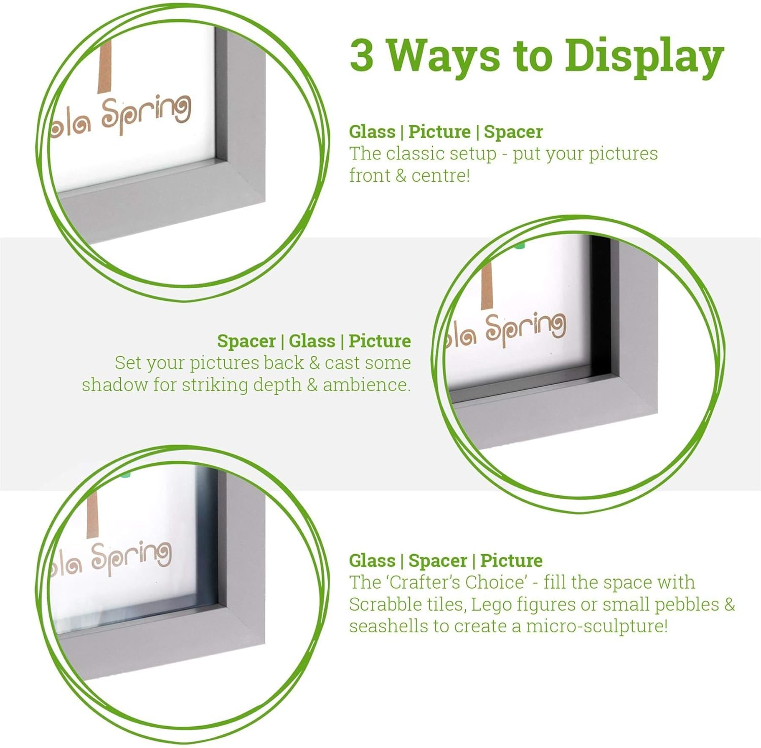 Nicola Spring 3D Shadow Box Photo Frames - 4 X 4" (10 X 10Cm) - Pack of 5 - Black 3D Photo Frame Picture Frame Box Small Square Display Case for Crafts, Keepsakes, Wedding, Graduation