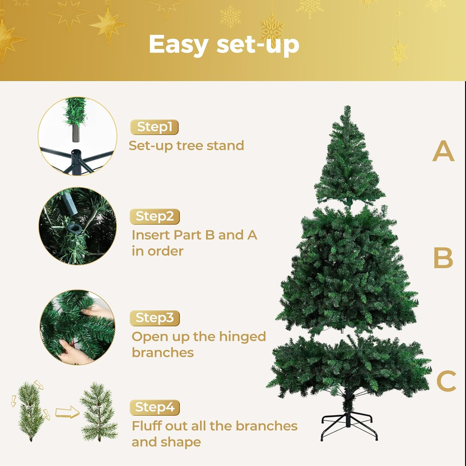 SANTACO 2.1M Atificial Christmas Tree,7Ft Xmas Fake Pine Trees,Indoor Outdoor Holiday Decor,For Home Office School Mall Park Holiday Green Decoration,Metal Stand,Easy Assembly image number 5