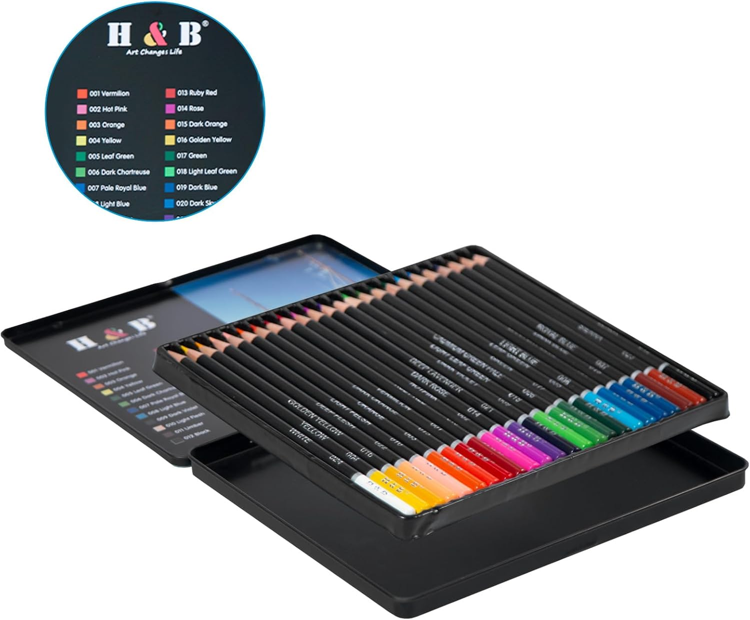 Colouring Pencils Set 24 Colors Oil Based Professional Art Supplies in Metal Tin Box Includes Sketchbook Perfect for Students Artists Art Beginners Ideal Christmas New Year image number 4