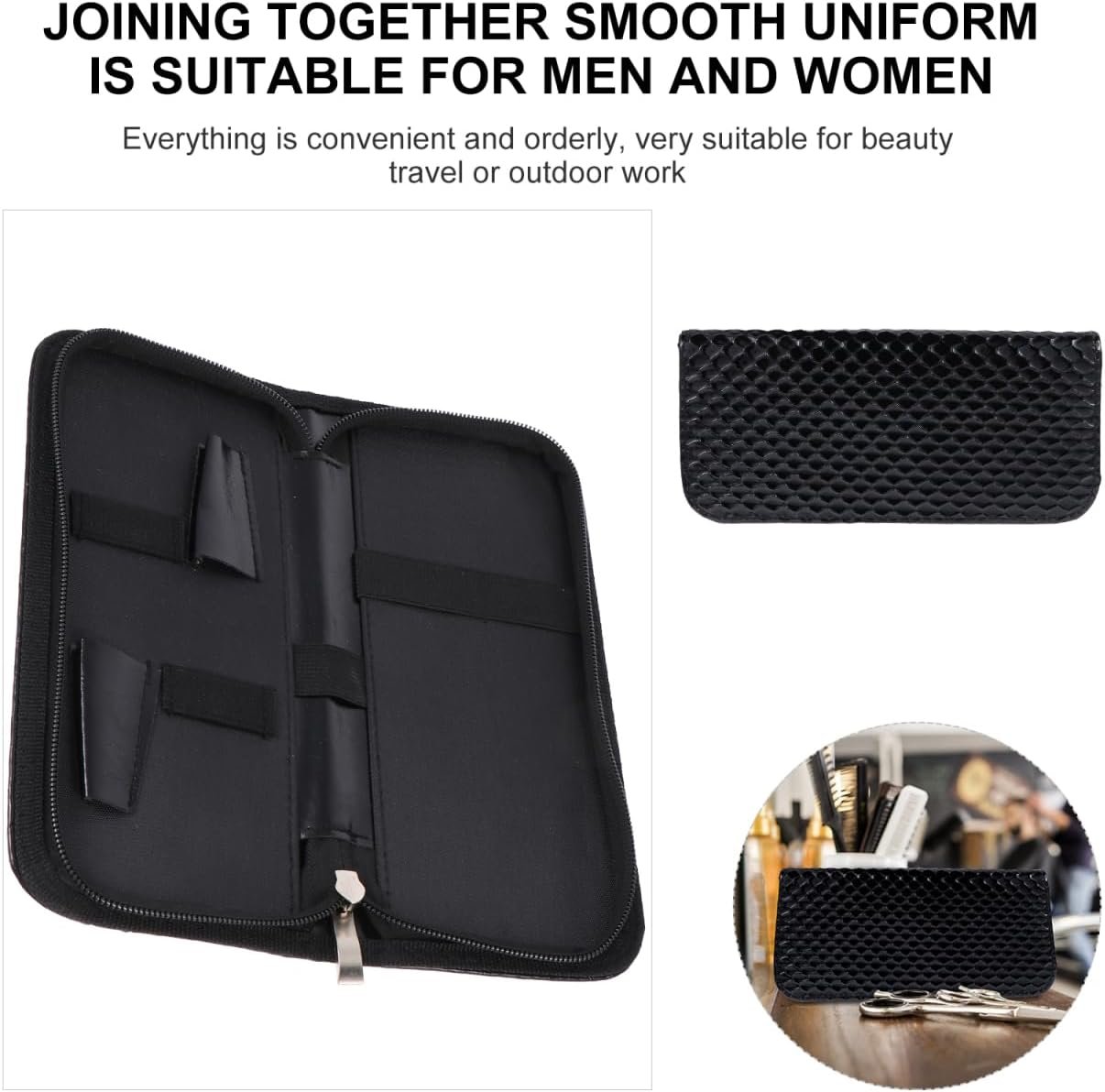 Vaguelly Scissors Storage Bag Case for Hair Cutting Scissors Case for Hair Scissors Bag Scissors Case for Hair Cutting Scissors Hairdressing Bags Scissors Bags Black Leather image number 3