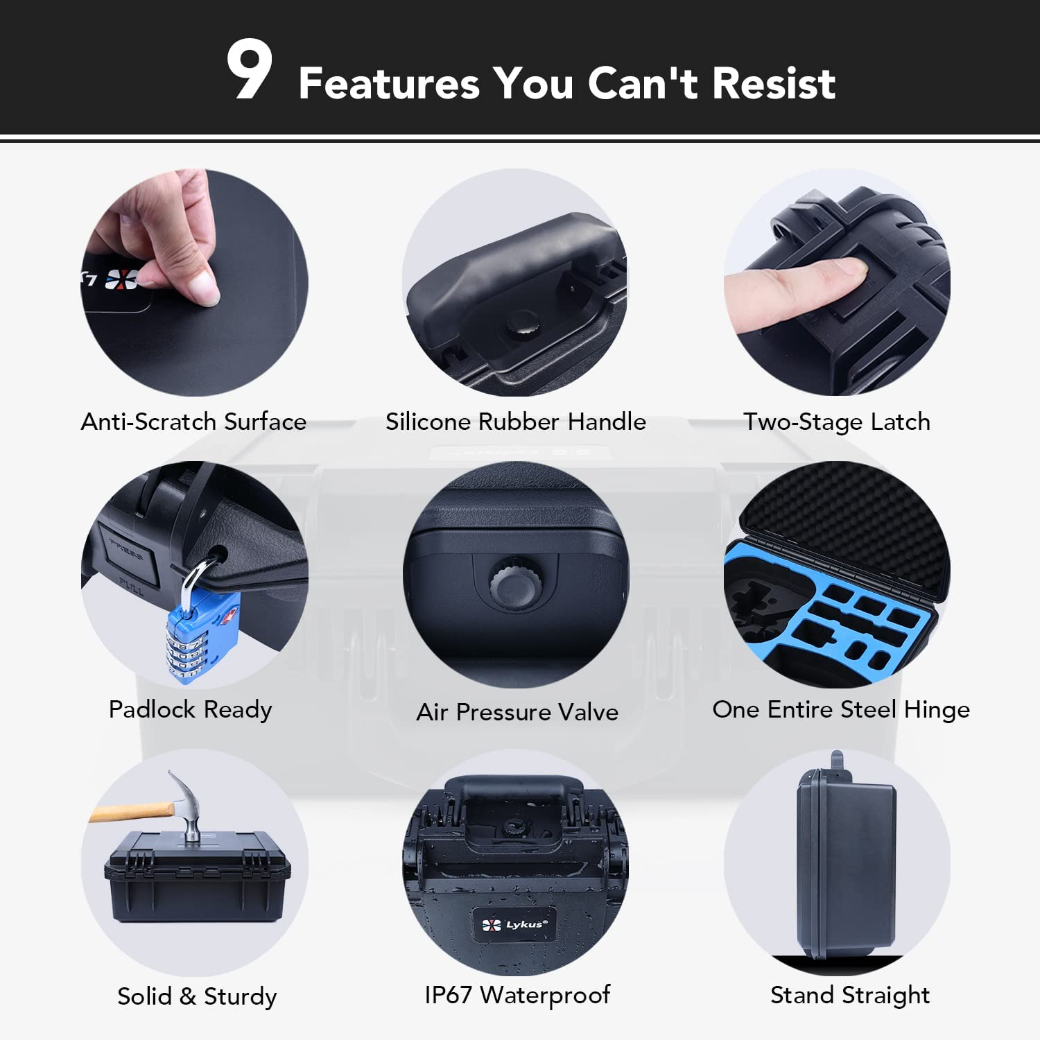 Lykus Titan AT110 Waterproof Hard Case for DJI Avata, Goggles 2/Goggles Integra, and FPV Remote Controller, Support up to 9 Avata Batteries and 3 Goggles Batteries [CASE ONLY], Black, 42.5X34.5X18 Cm, image number 4