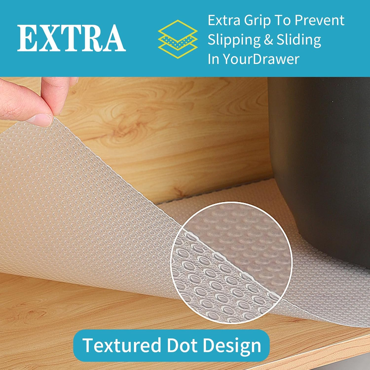 2 Pack Drawer Liners, 60 CM * 500 CM Non-Adhesive Shelf Liner, Waterproof Anti-Slip BPA Free Kitchen Cupboard Cabinet Liner, EVA Plastic Lining Washable Draw Liners for Home Office image number 5