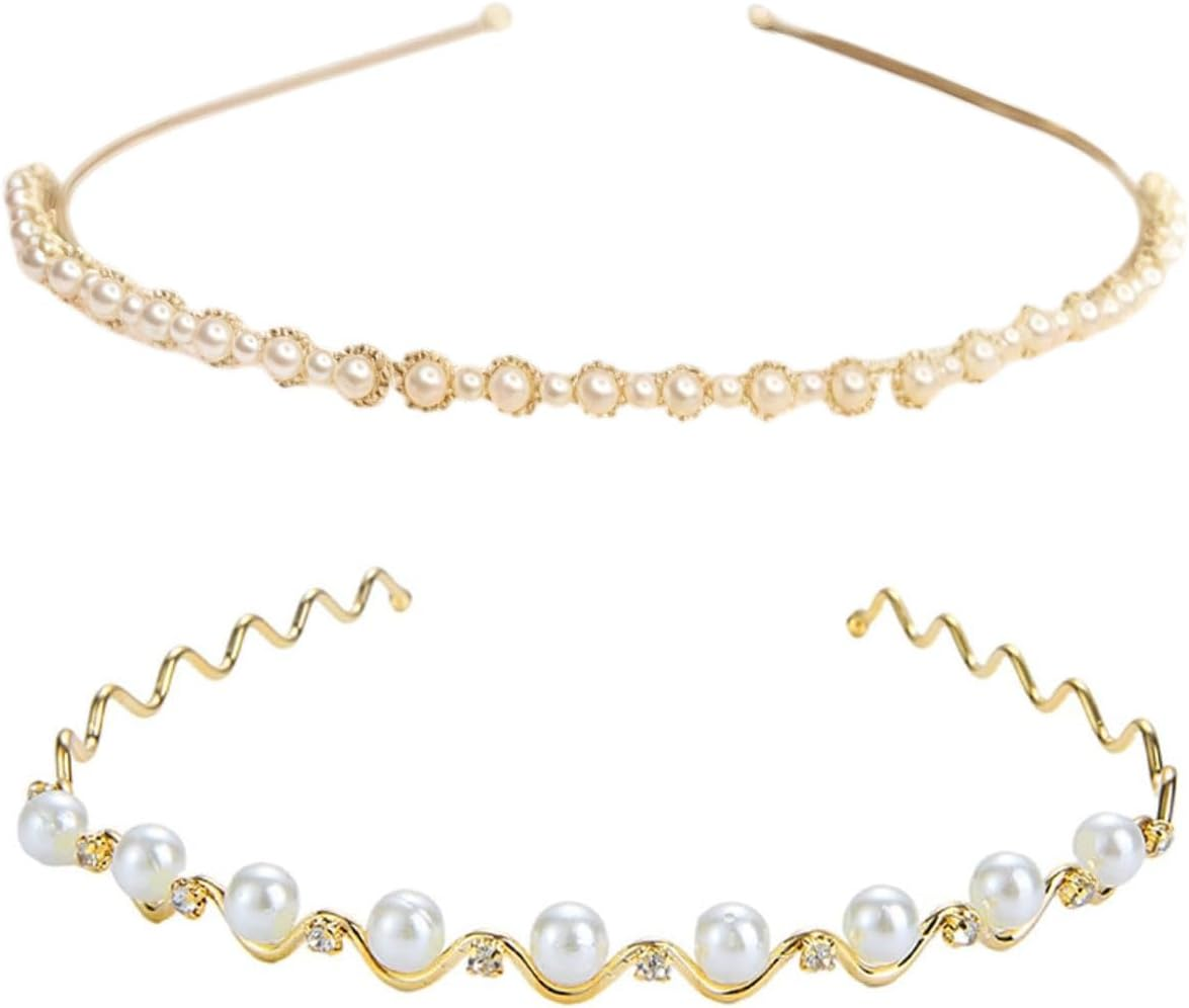 MYGLOAR 2 Pack Hair Accessories for Girls, Bridal Hair Accessories, Gold Tiara with Sparkling Crystal Headband, Wedding Flowers for Women, Sunflower Beads, Wave Beads (2 Pack) image number 1