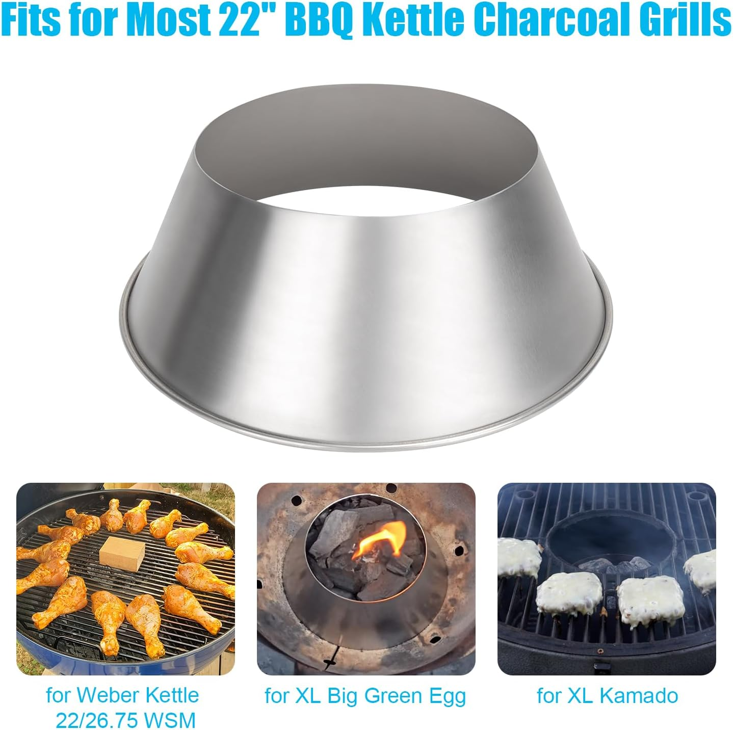 Outspark BBQ Whirlpool for Weber Kettle, 22/26.75 WSM Smokey Mountain, Medium Kamado, Big Green Egg, Stainless Steel image number 5