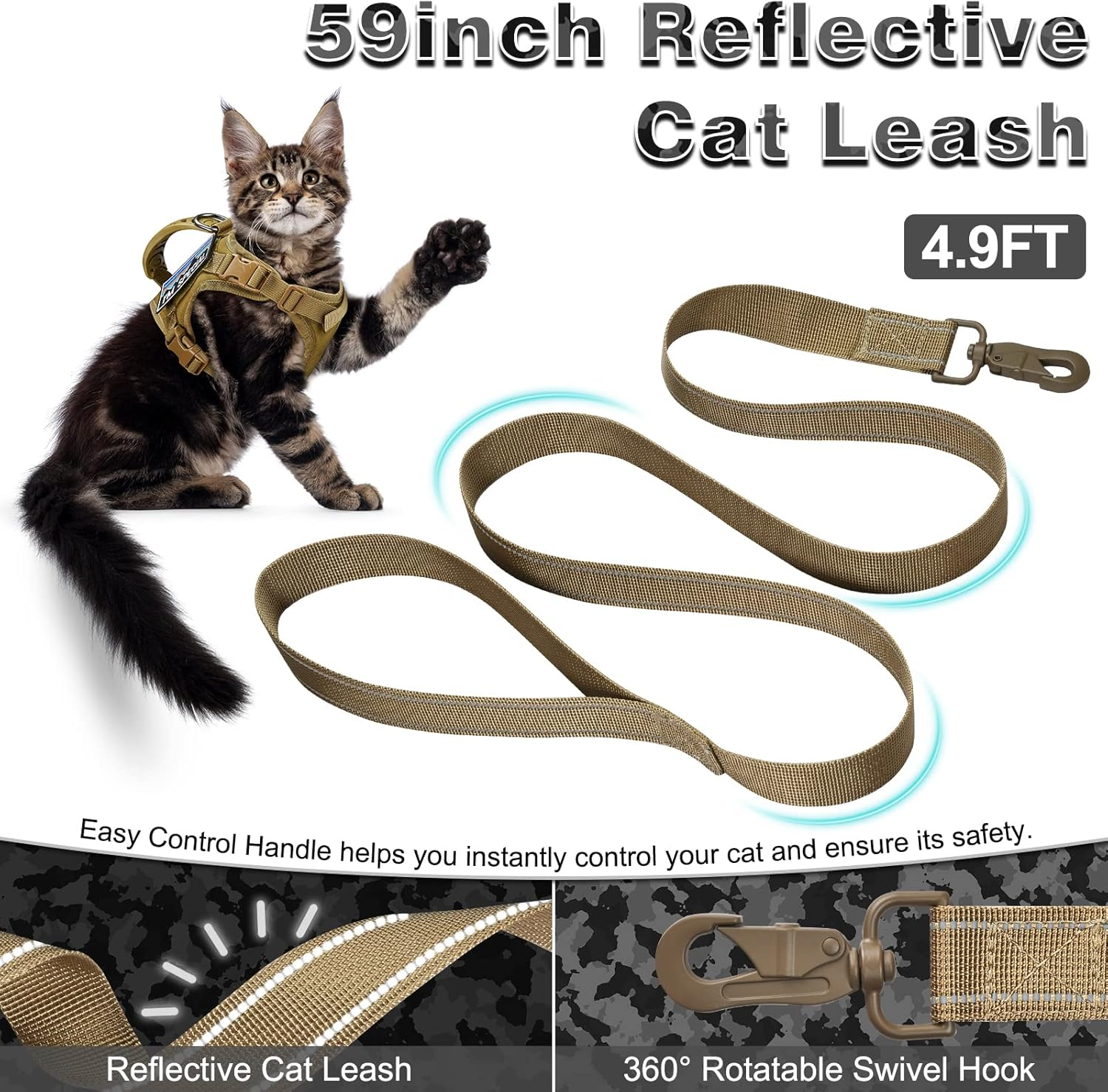 Nanappice Tactical Cat Harness and Leash for Walking Esacpe Proof,Adjustable Soft Mesh Large Cat Vest with Rubber Handle Easy to Control,Molle Pathes