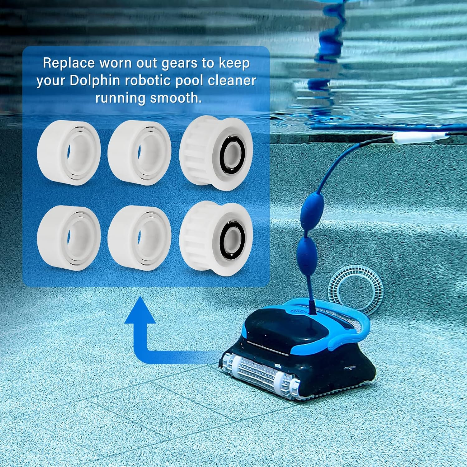 Automatic Robotic Pool Cleaner Replacement Parts, Guide Wheels 4 Pack with 2 Pack Pulley Gears 3884997-R6 for Maytronics Dolphin, Nautilus CC plus Pool Cleaner M200/M400/M500 &Dx3/Dx4/Dx6 image number 1