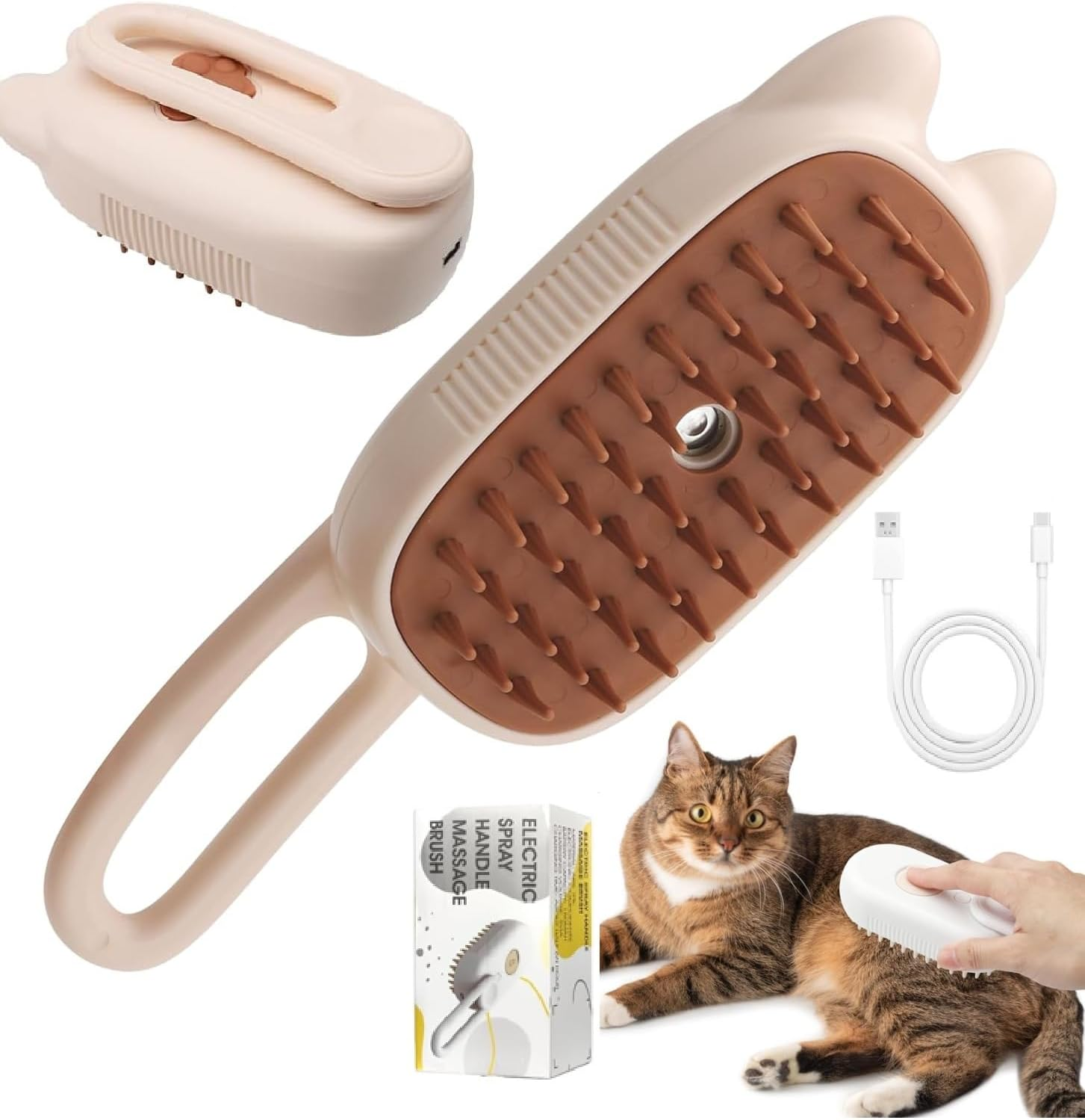 Steamy Cat Brush with Steamy Pet Brush Dog Cat Brush with Water Steam Brush for Cats Dogs Pet Spray Massage Comb Cat Comb with Steam Pet Comb Cat Hair Brush Beige image number 6