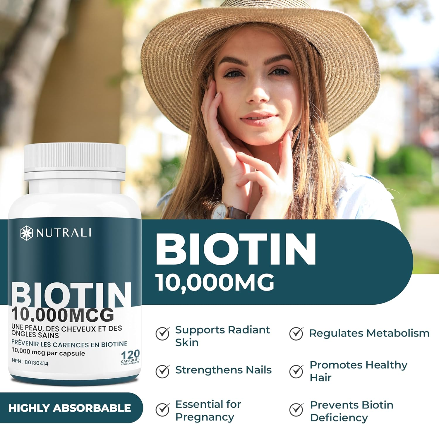 Extra Strength Biotin 10000Mcg &ndash; Biotin for Hair Growth, Lush Hair, Glowing Skin & Strong Nails, Ideal for Women & Men, Non-Gmo, Vegan, Gluten-Free. 120 Capsules image number 2
