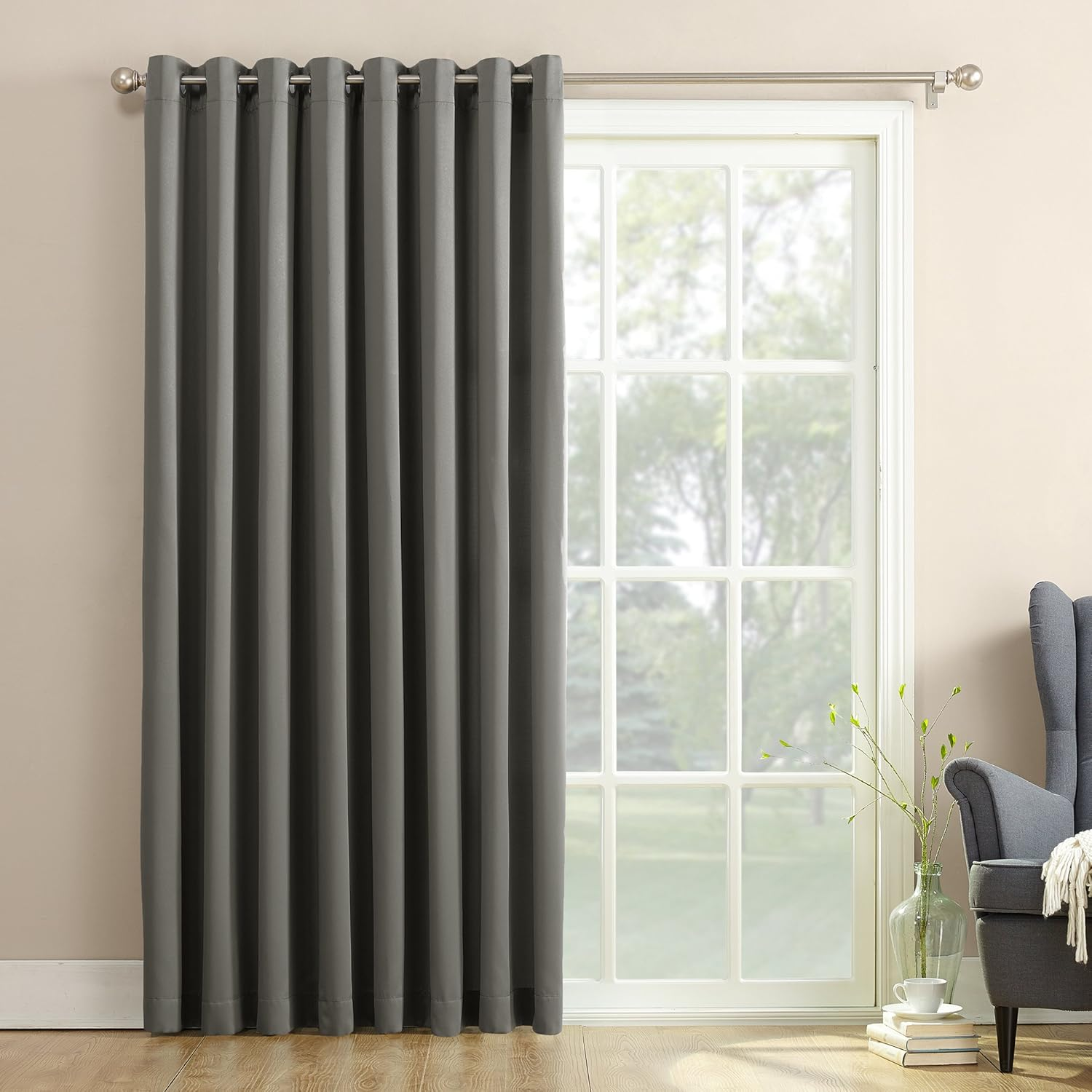 Sun Zero Barrow Energy Efficient Patio Door Curtain Panel, 100" X 84", Black