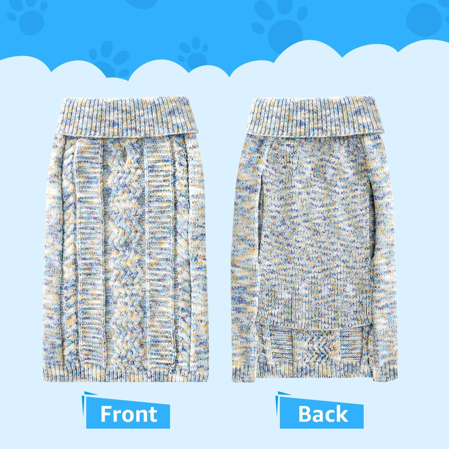 AUTOWT Dog Sweater Sweatshirt - Turtleneck Classic Cable Knitted Doggie Knitwear with Leash Hole,Winter Warm Soft Jumpers Pet Pullover Coat Clothes for Puppy Small Medium Dogs image number 4