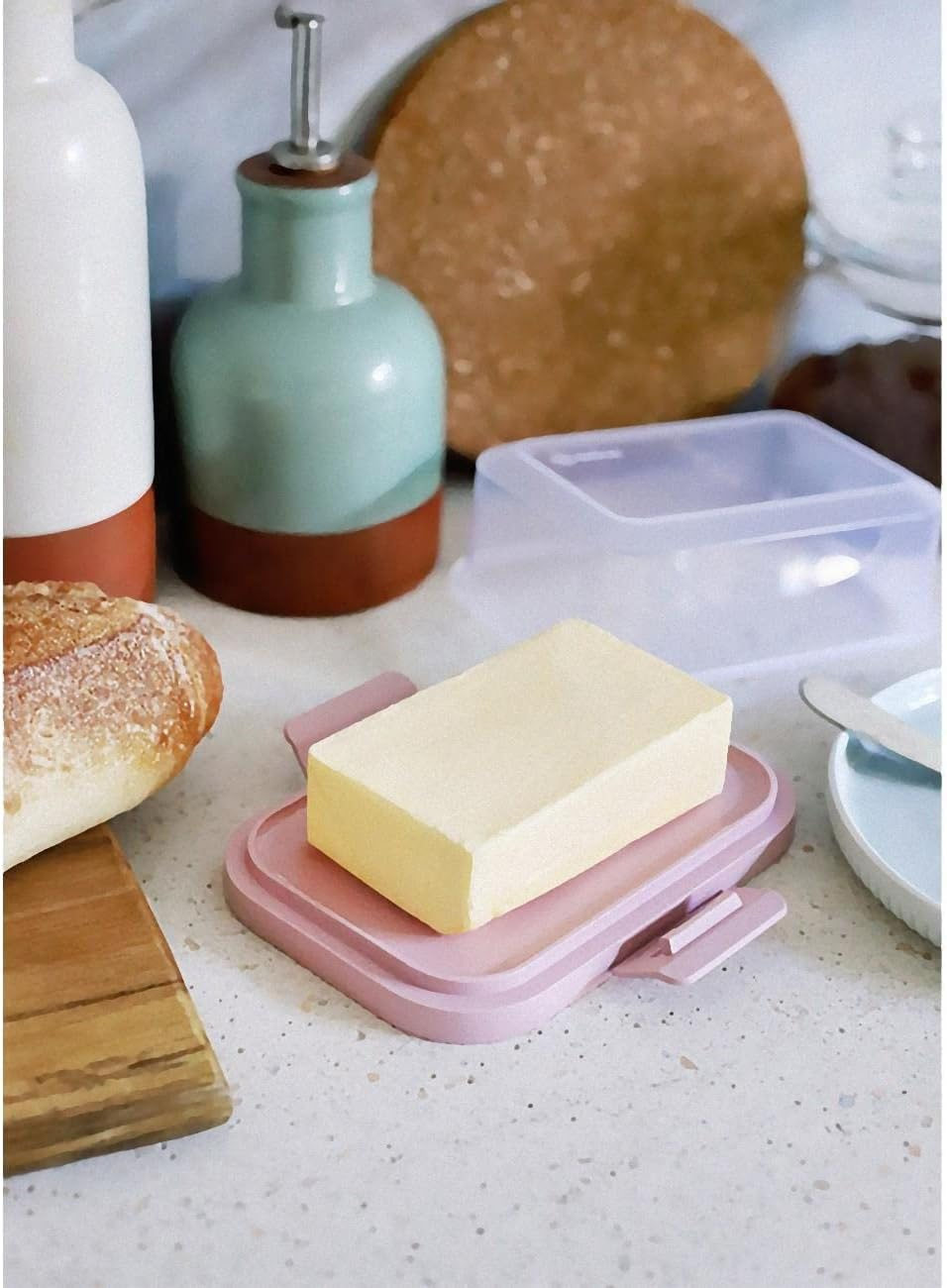 1 X High-Quality Stackable Butter Dish with Closure, Plastic Box Container, Perfect Order in the Fridge, Bpa-Free, Multipurpose, Cream-White