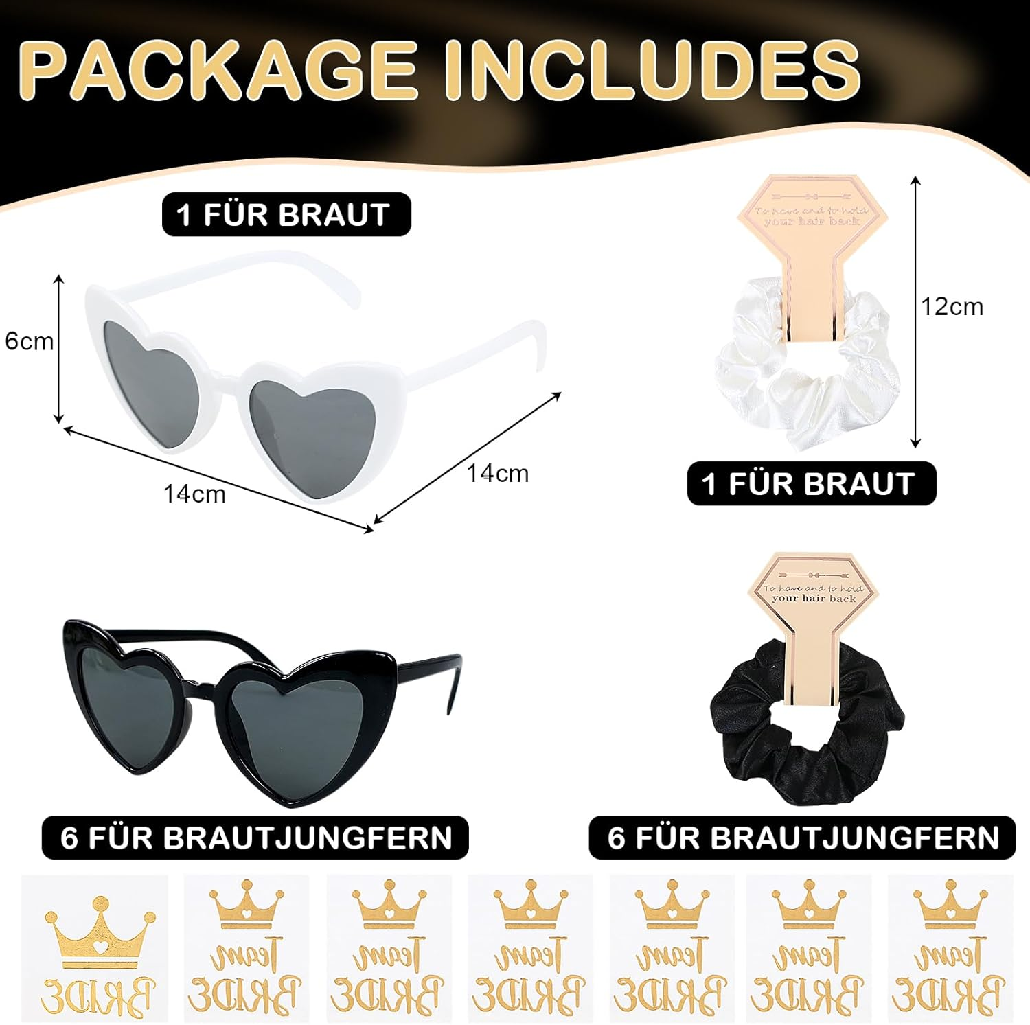 LACGO Pack of 21 Glasses Team Bride Hair Scrunchies Bridesmaids Gift Set 7Satin Scrunchies Hair Bobbles + 7 Sunglasses + Bride Team Bride Tattoos for Wedding Bridal Shower Hen Night Black image number 4