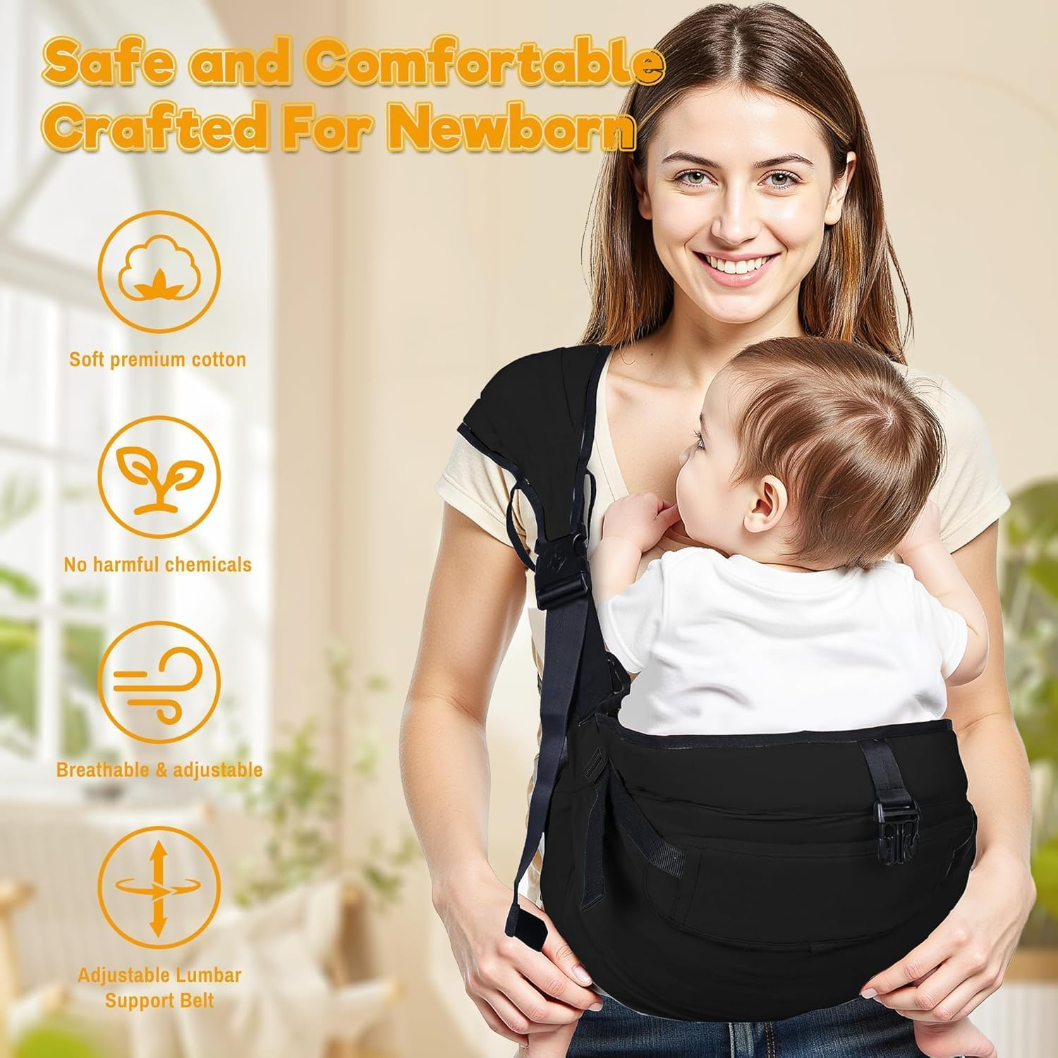 Baby Carrier Newborn to Toddler,Adjustable Baby Sling Carrier,Comfortable and Lightweight Toddler Carrier for 25-60 Lbs,Ideal for Shopping Travelling image number 3