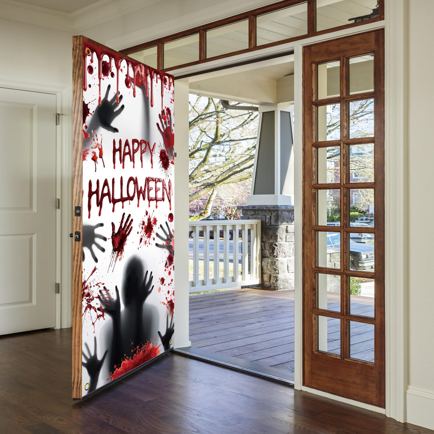 Halloween Door Decorations Halloween Door Cover Large Fabric Decorations for Front Door Porch Sign for Halloweens Party Decorations (B) image number 3