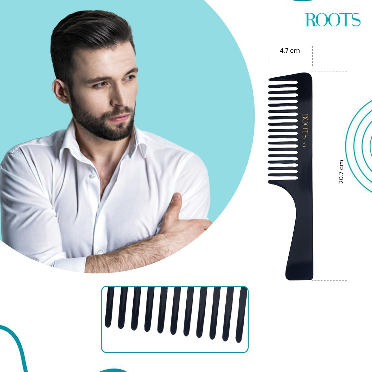 Roots Detangling and Shampoo Hair Comb - Black image number 2