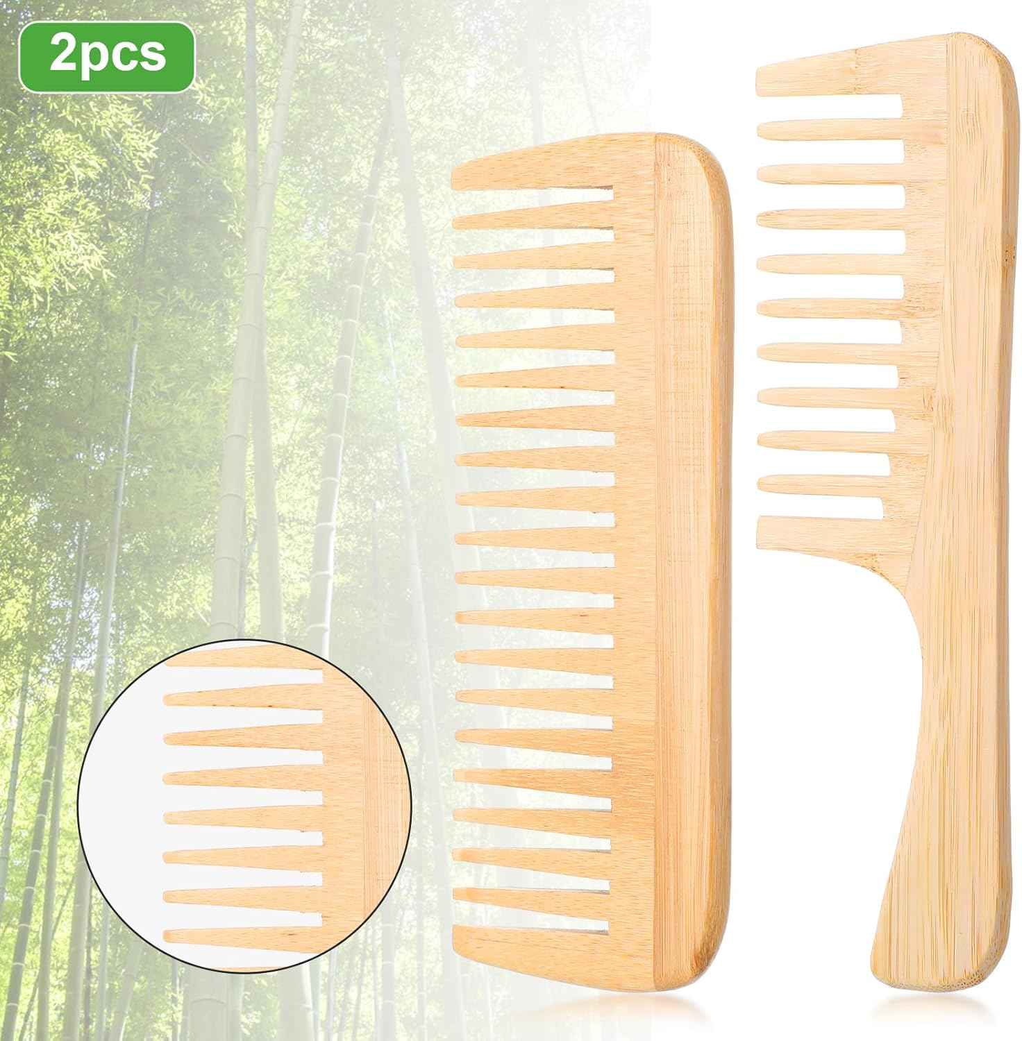2PCS Bamboo Comb Anti-Static Wide Tooth Combs Natural Bamboo Comb Set Large Hair Detangling Combs Small Wooden Curls Big Tooth Wood Hairs Brushes for Straight Natural Curly Wavy Dry Wet Hair image number 6