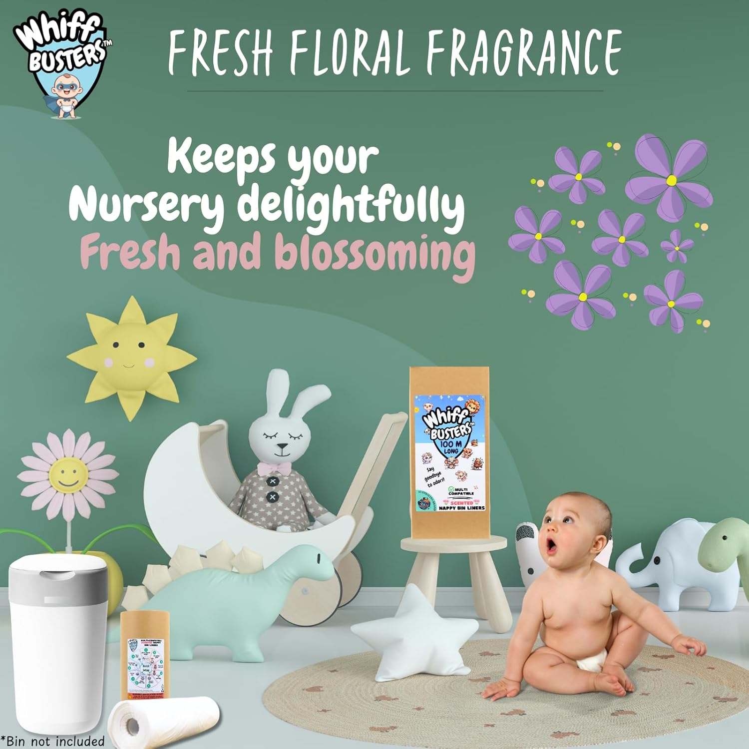 Whiffbusters Refills Nappy Bin Liners - Compatible with Twist and Click Nappy Bin Systems - for Tommee Tippee, Closer to Nature, Diaper Genie - Scented Diaper Trash Bags (100M) image number 5