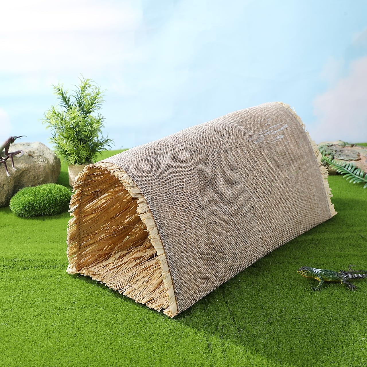 Durable Rabbit Grass Nest Pet Sleeping Lounge Bed, Spacious Tunnel for Small Pets, Light Brown, 15 X 7.5 X 6.3 Inches image number 3