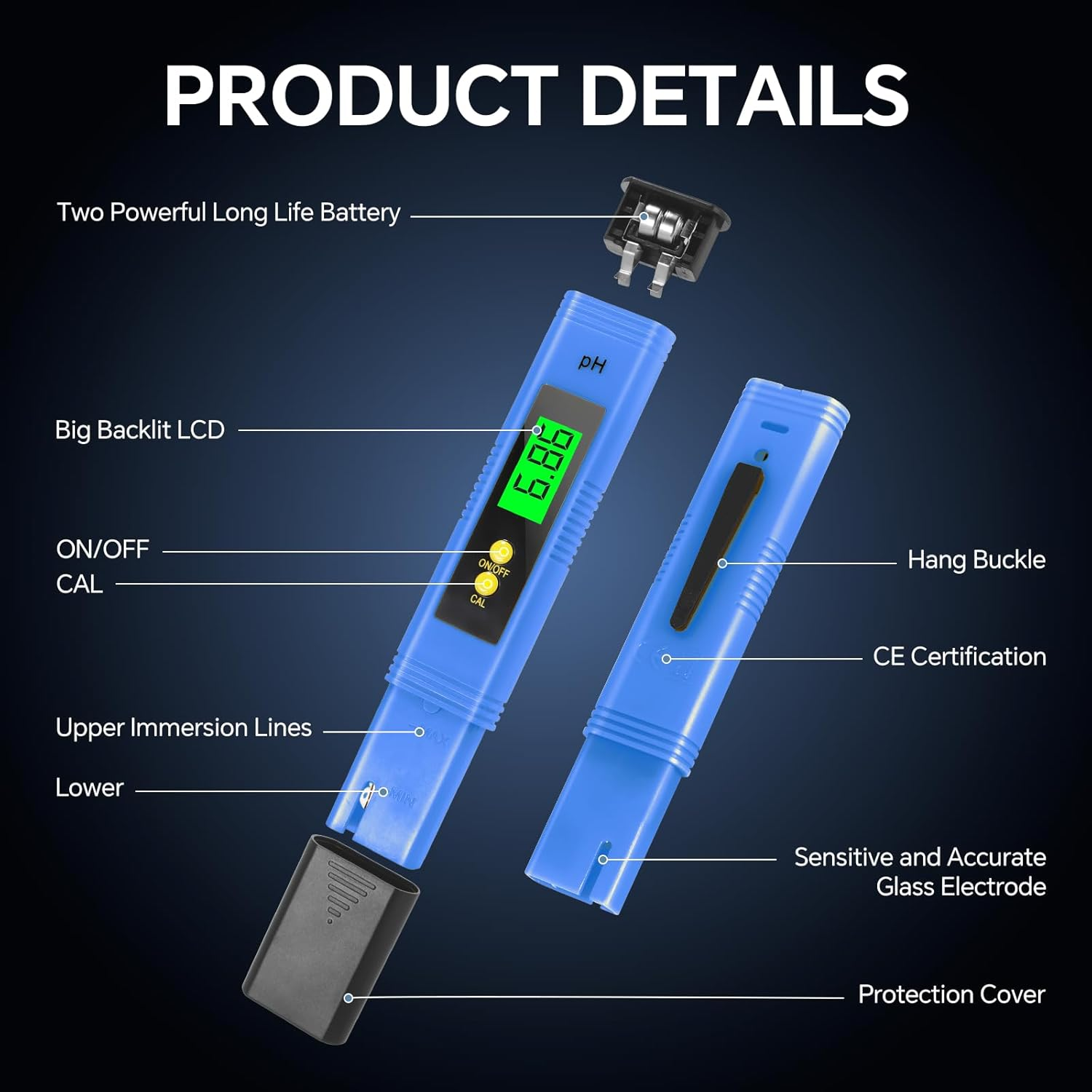 Digital Ph Meter, PH Meter for Water Hydroponics Digital PH Tester Pen 0.01 High Accuracy Pocket Size with 0-14 PH Measurement Range for Household Drinking, Pool and Aquarium image number 4
