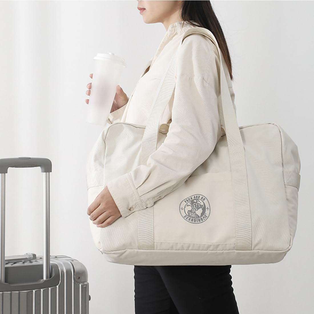 SEPWIK Travel Duffel Bag Weekender Overnight Bag, Waterproof Sports Gym Bag Carry on Tote Bag Personal Item Holdall Bag for Men Women Scandihome Series - Black image number 5