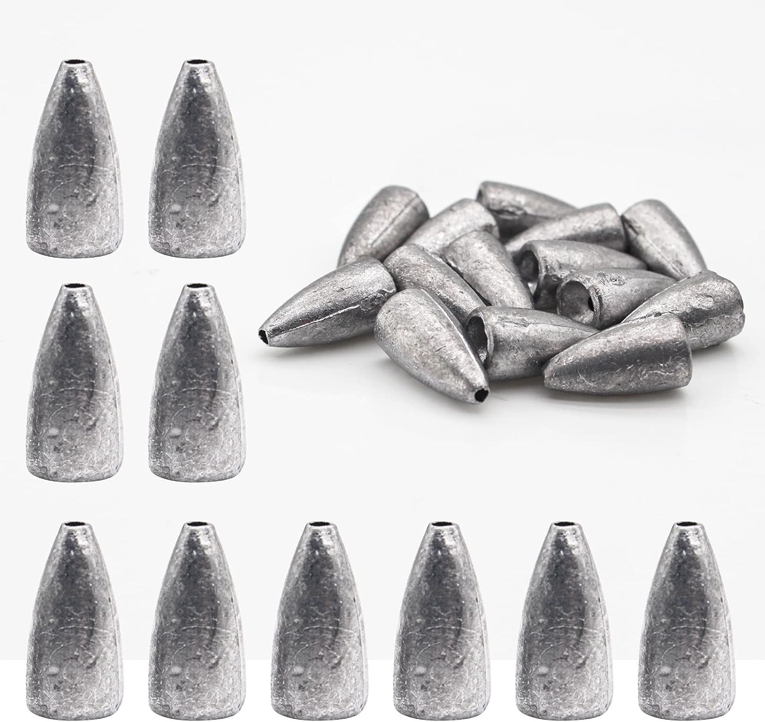 FREGITO 50Pcs Fishing Weight Sinkers, Lead Worm Weights Fishing Sinkers for Bass Fishing Texas Rigs