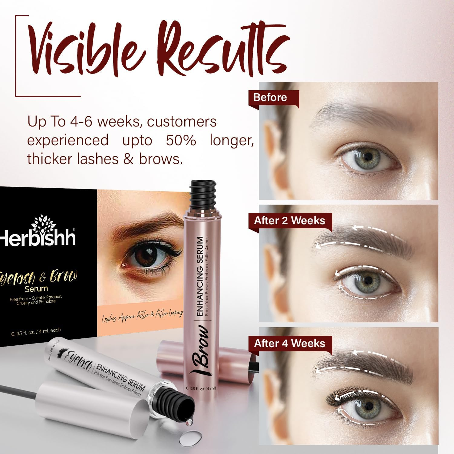 Herbishh Eyelash & Eyebrow Enhancing Serum Combo &ndash; Complete Eye Care Growth Formula for Fuller Lashes & Brows, Safe for Lash Extensions, Growth Serum, Fragrance-Free, 0.135 Fl. Oz Each image number 4